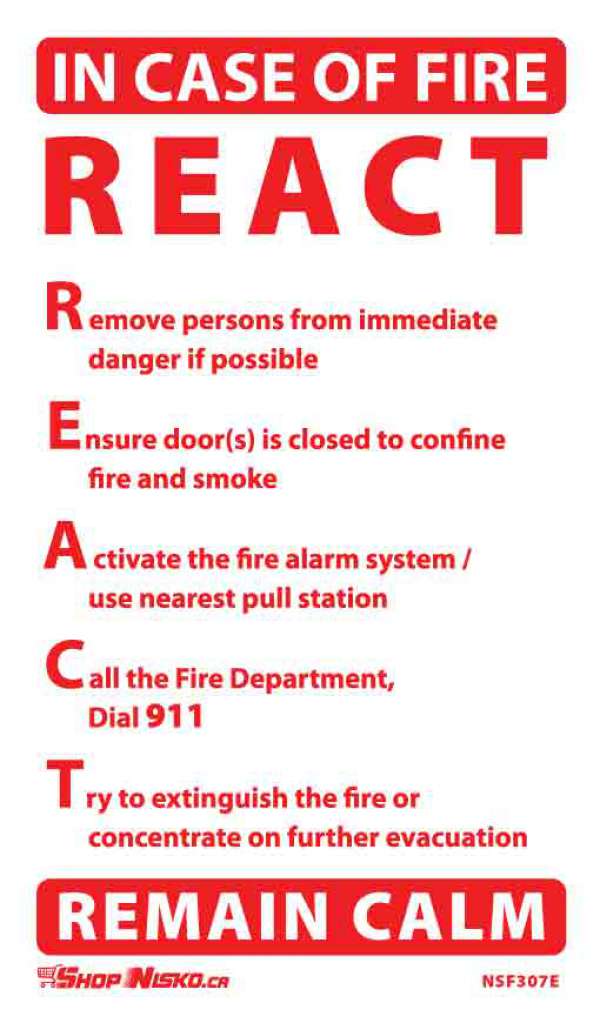 911, In Case of Fire, React Sticker - NSF307E