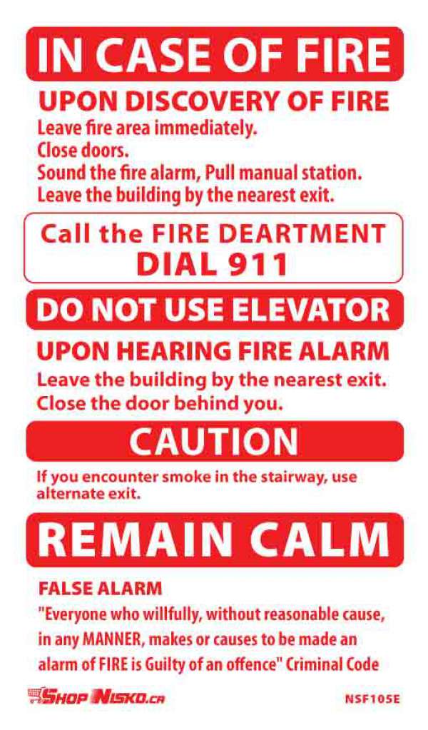 Single-Stage Alarm Sticker, Elev, Caut, False Alarm - NSF105E