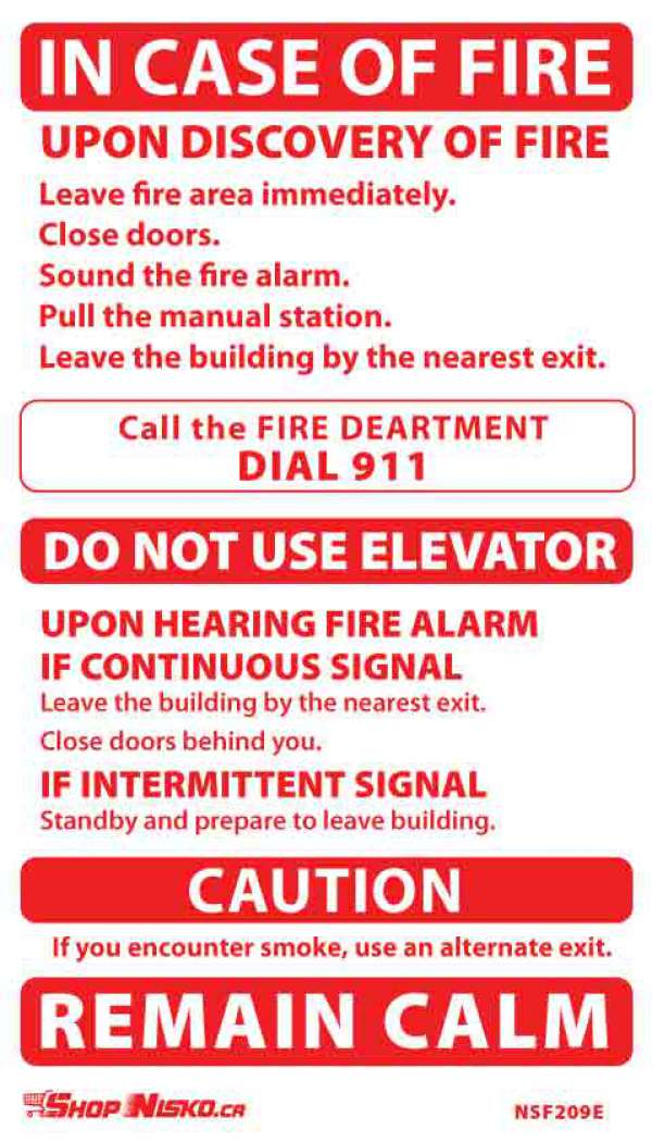 Two-Stage Alarm Sticker, Elev, Caut, Alt. Exit